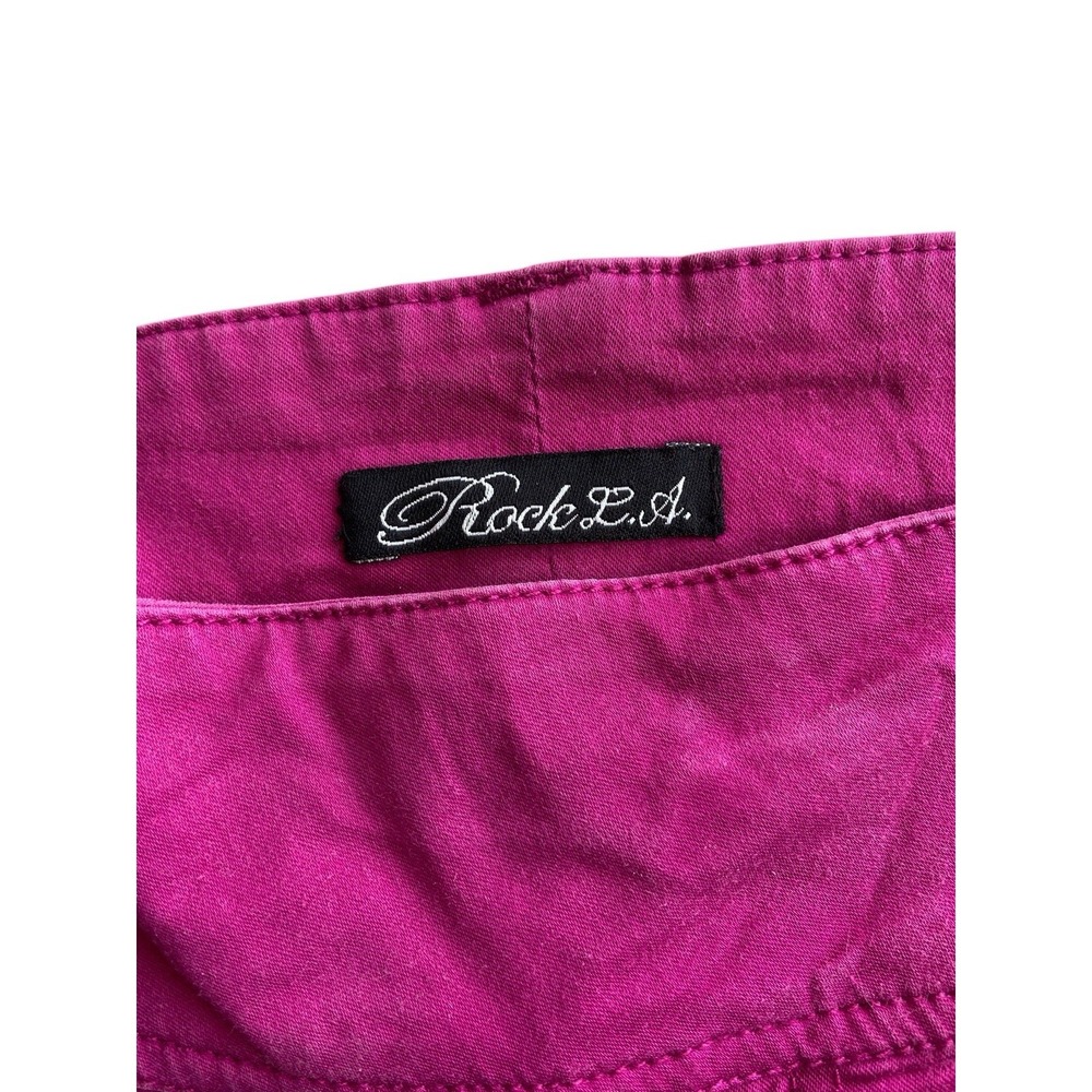 Vintage Y2K Low Rise Micro Shorts Size 1 Fuchsia Button McBling Barbie Britney - Picture 4 of 9